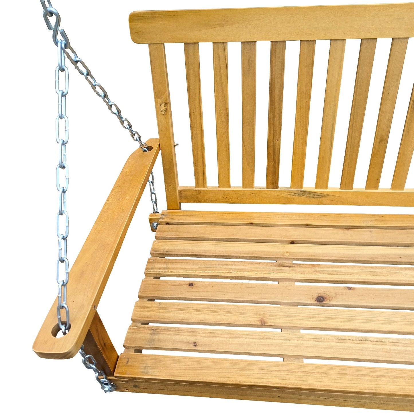 Wood Porch Swing With Armrests & Hanging Chains For Patio, Garden Yard