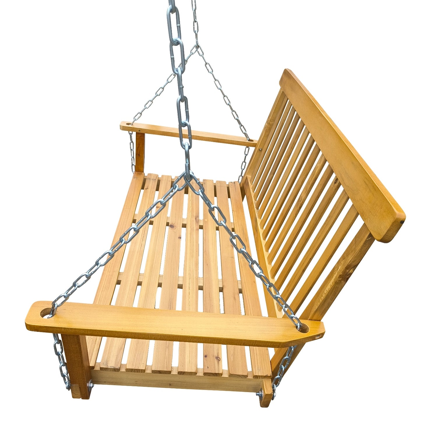 Wood Porch Swing With Armrests & Hanging Chains For Patio, Garden Yard