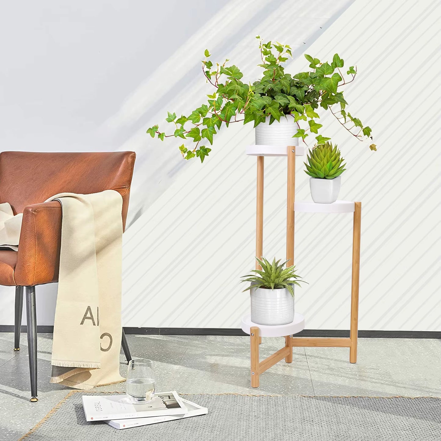 Bamboo Plant Stands Indoor, 3 Tier Tall Corner Plant Stand Holder & Plant Display Rack for Outdoor Garden