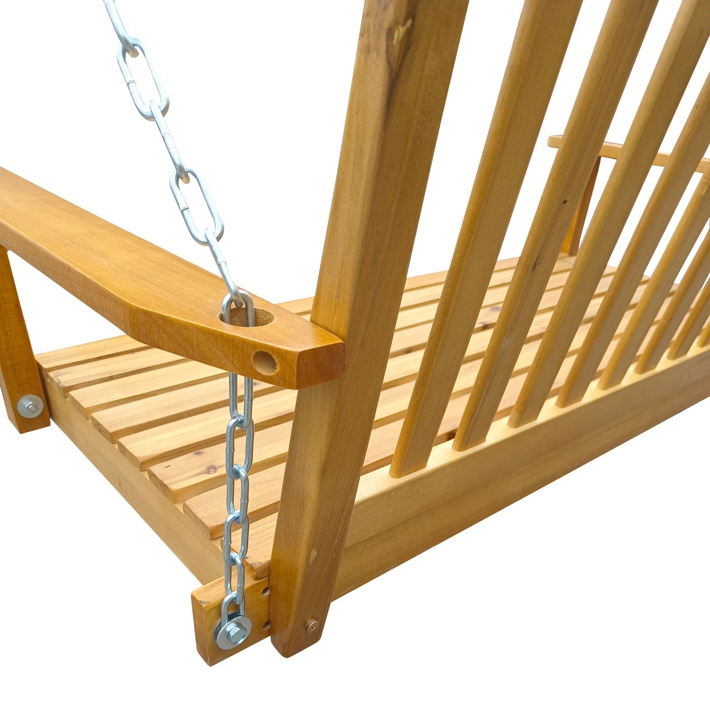 Wood Porch Swing With Armrests & Hanging Chains For Patio, Garden Yard