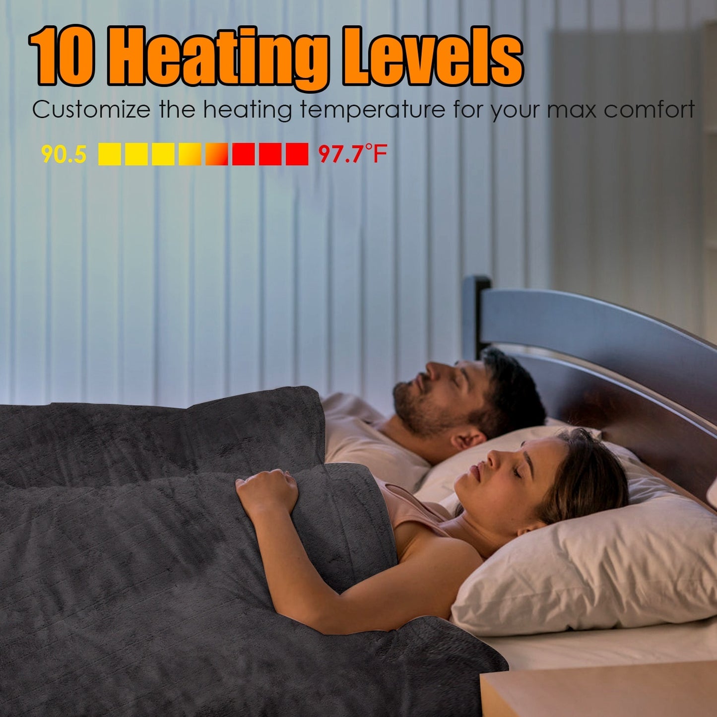 1Pc Electric Heated King Size Fleece Heated Blanket With Dual Controller 10 Heating Levels 10 Hours Auto Off Machine Washable For Home Office Usage 90x100in
