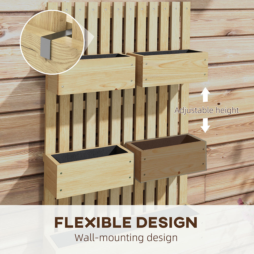5 Box Raised Garden Bed Trellis For Climbing Plants, Wall-Mounted Wood Planters Drainage Holes, Natural