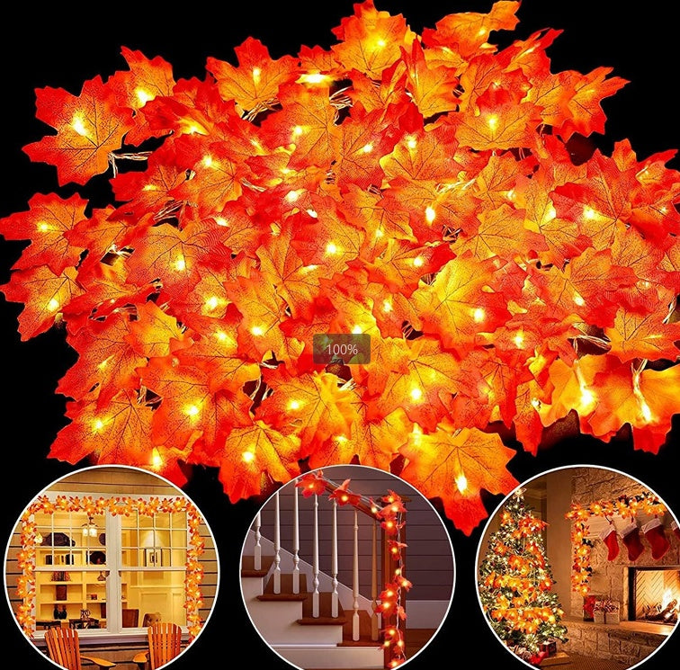 Simulation Maple Leaf Light String Thanksgiving Halloween Room Decoration Arrangement Battery Box