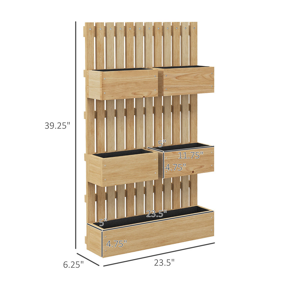 5 Box Raised Garden Bed Trellis For Climbing Plants, Wall-Mounted Wood Planters Drainage Holes, Natural