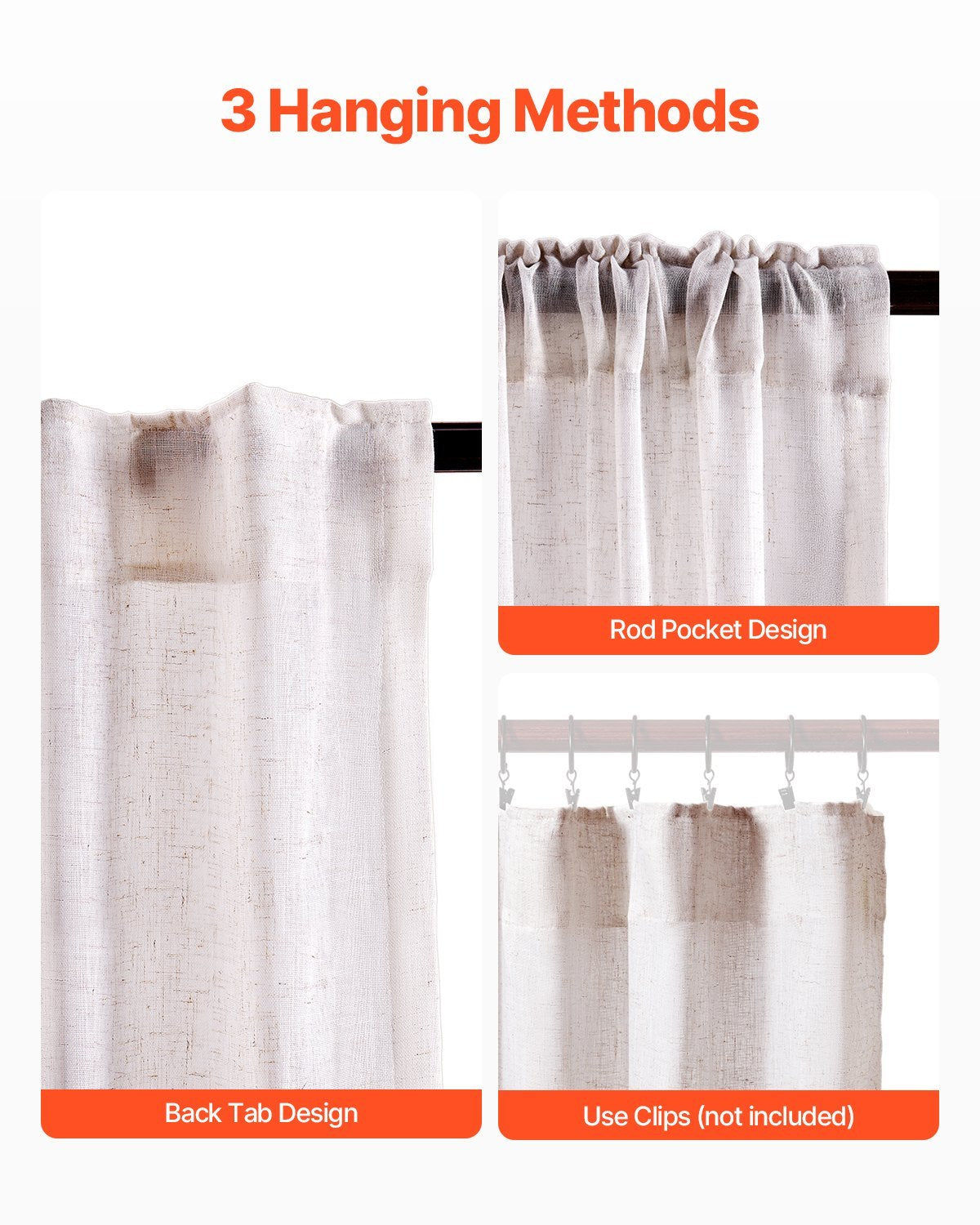 Natural Linen Curtains 52 X 84 Inch 2 Panels Set Semi Sheer Light Filtering