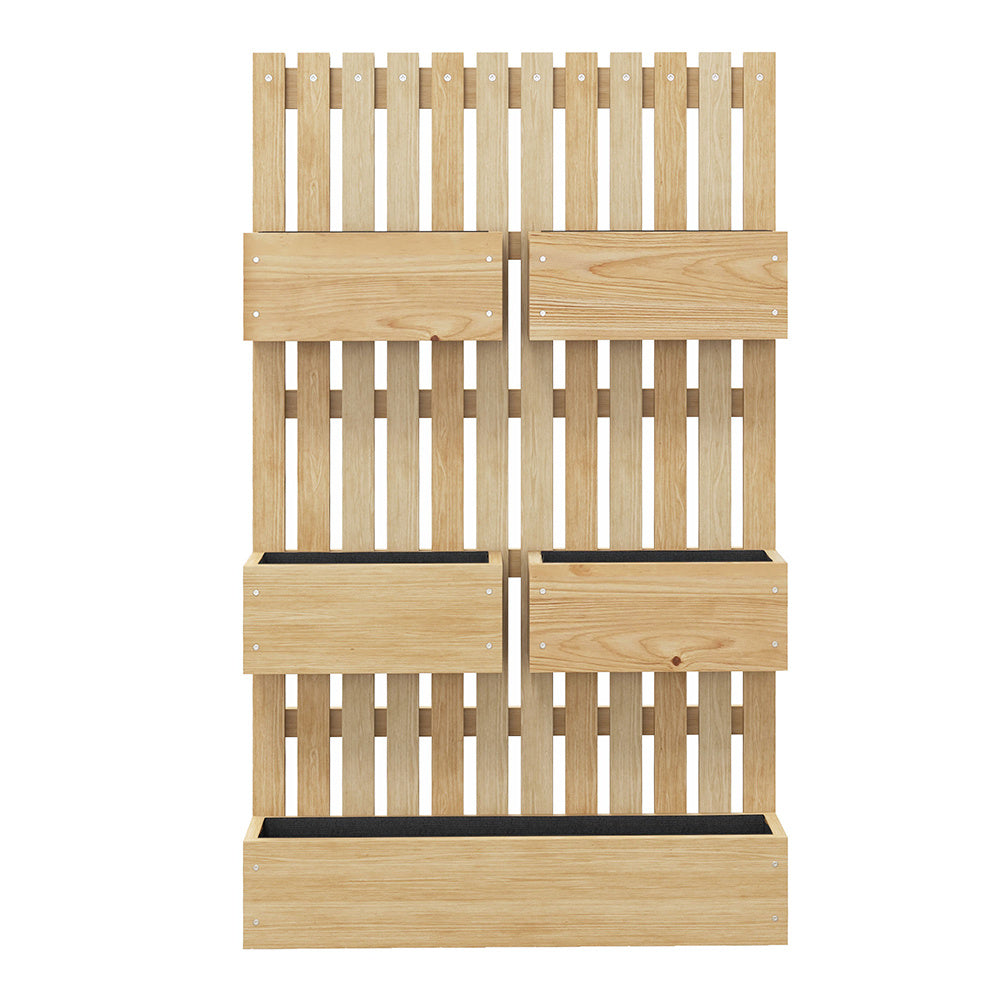 5 Box Raised Garden Bed Trellis For Climbing Plants, Wall-Mounted Wood Planters Drainage Holes, Natural