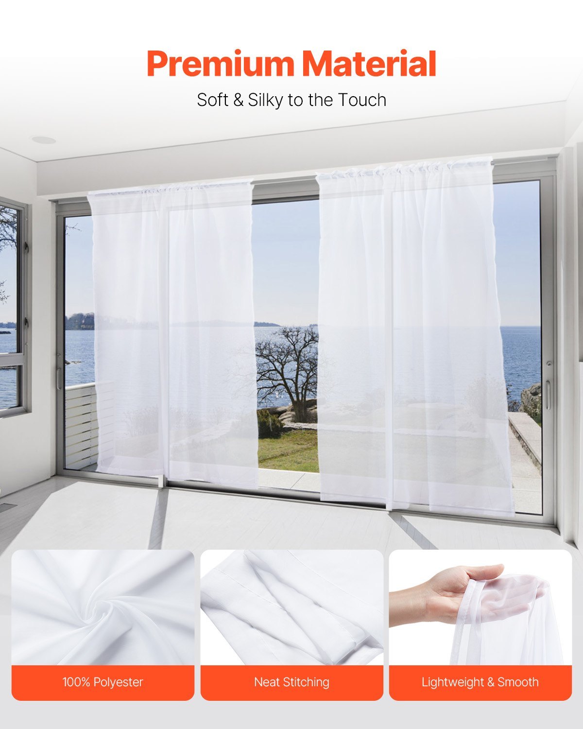 Sheer Curtains 42 W X 84 L Inches 2 Panels Window Drapes Rod Pocket Polyester