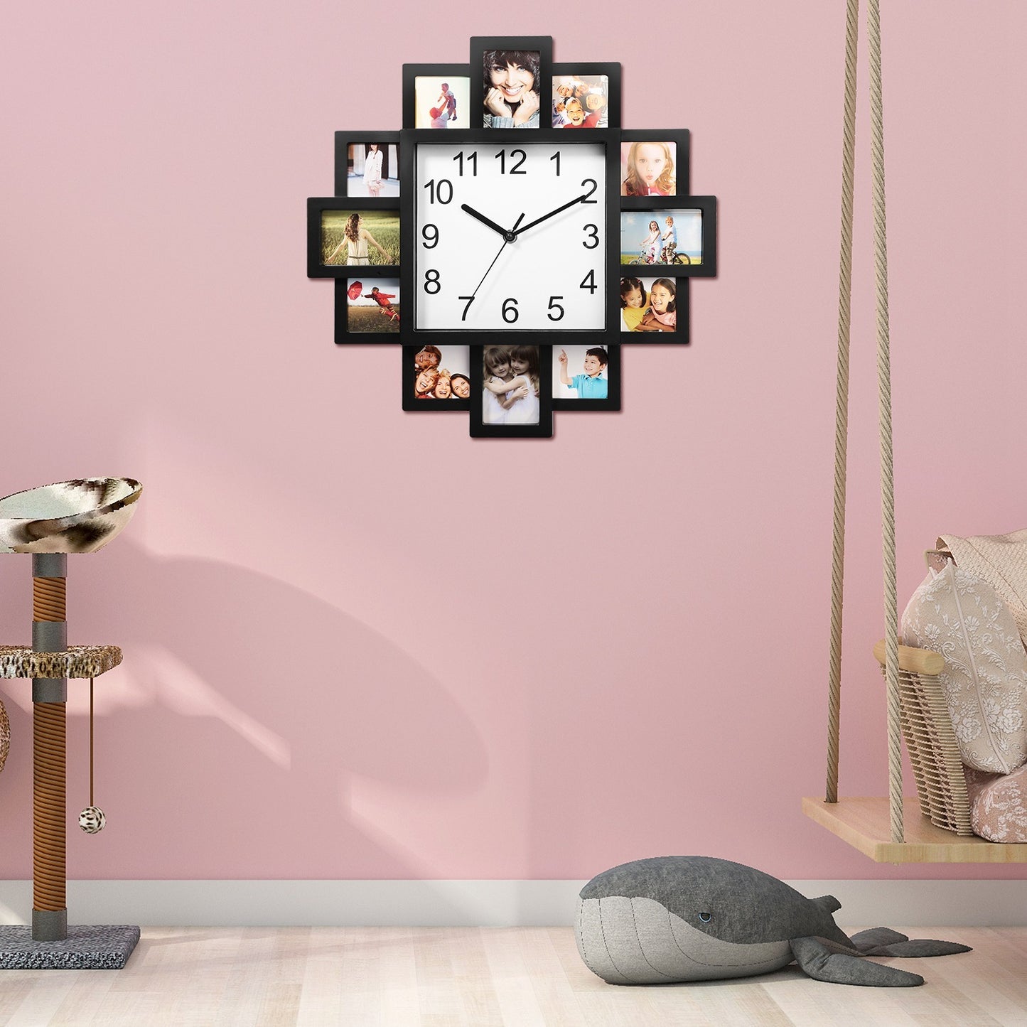 1Pc Photo Frame Clock Picture Collage 12-Picture Display Wall Clock Photowall Wall Hanging Home Decor