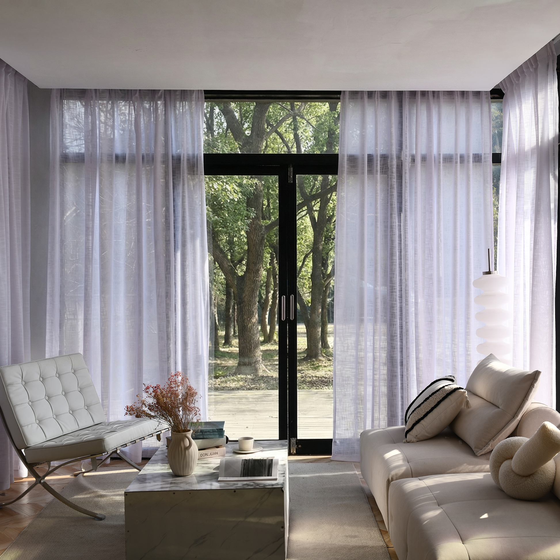 Custom Linen Sheer Solid Curtains-0