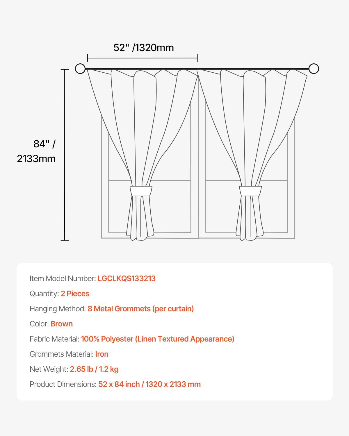 Natural Linen Curtains 52 X 84 Inch 2 Panels Set Grommet Light Filtering Thick
