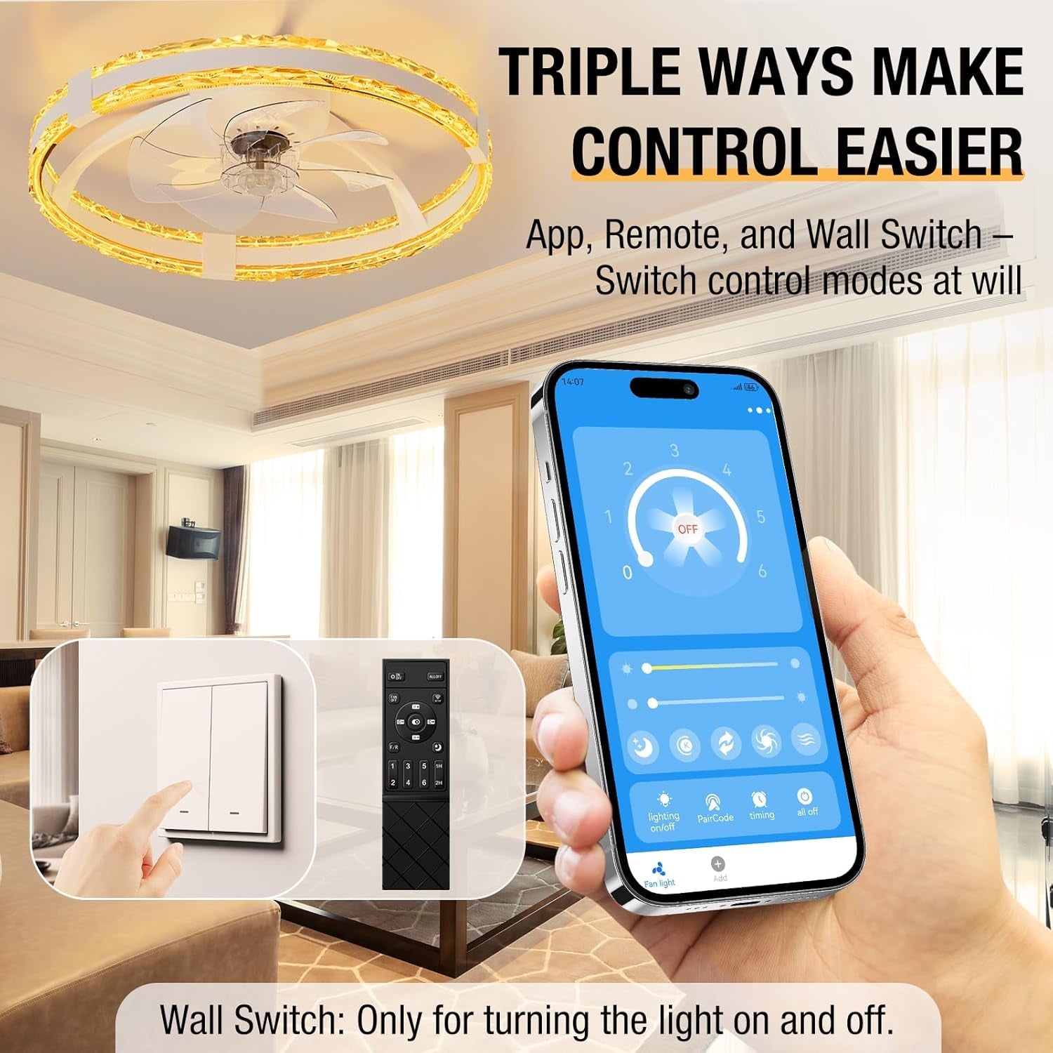 20Inch Flush Mount Ceiling Fan With Dimmable Lights-4