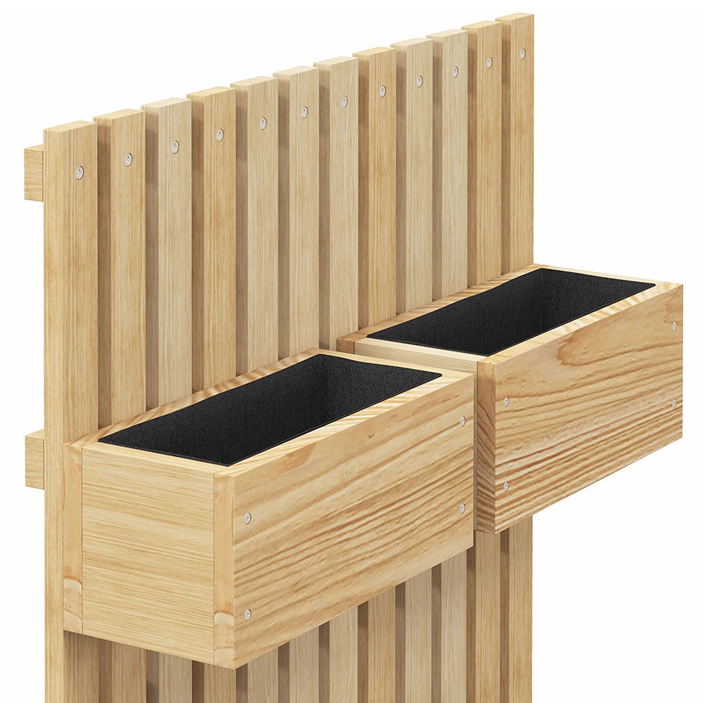 5 Box Raised Garden Bed Trellis For Climbing Plants, Wall-Mounted Wood Planters Drainage Holes, Natural