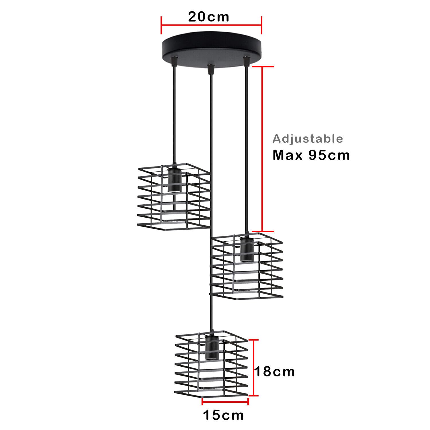 3 Light Pendant Light Height Adjustable Metal Ceiling Lights E27 ~6576-1