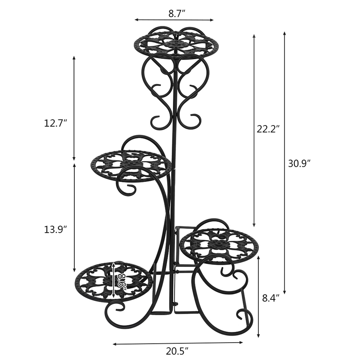 Round Potted Slot, Metal Plant Stand - Black