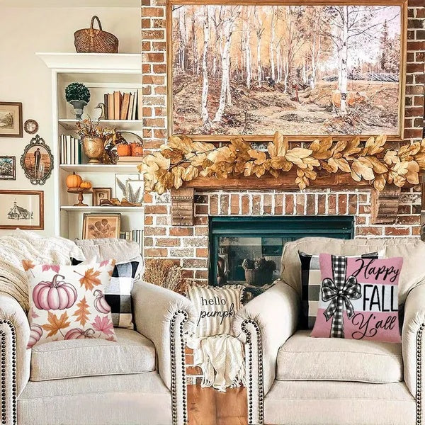 4Pcs Pillow Covers 18x18In Pumpkin Maple Leaf Throw Cushion Cover Happy Fall Pillow Cushion Case For Thanksgiving Sofa Couch Bedroom Home Office Farmhouse Decorations