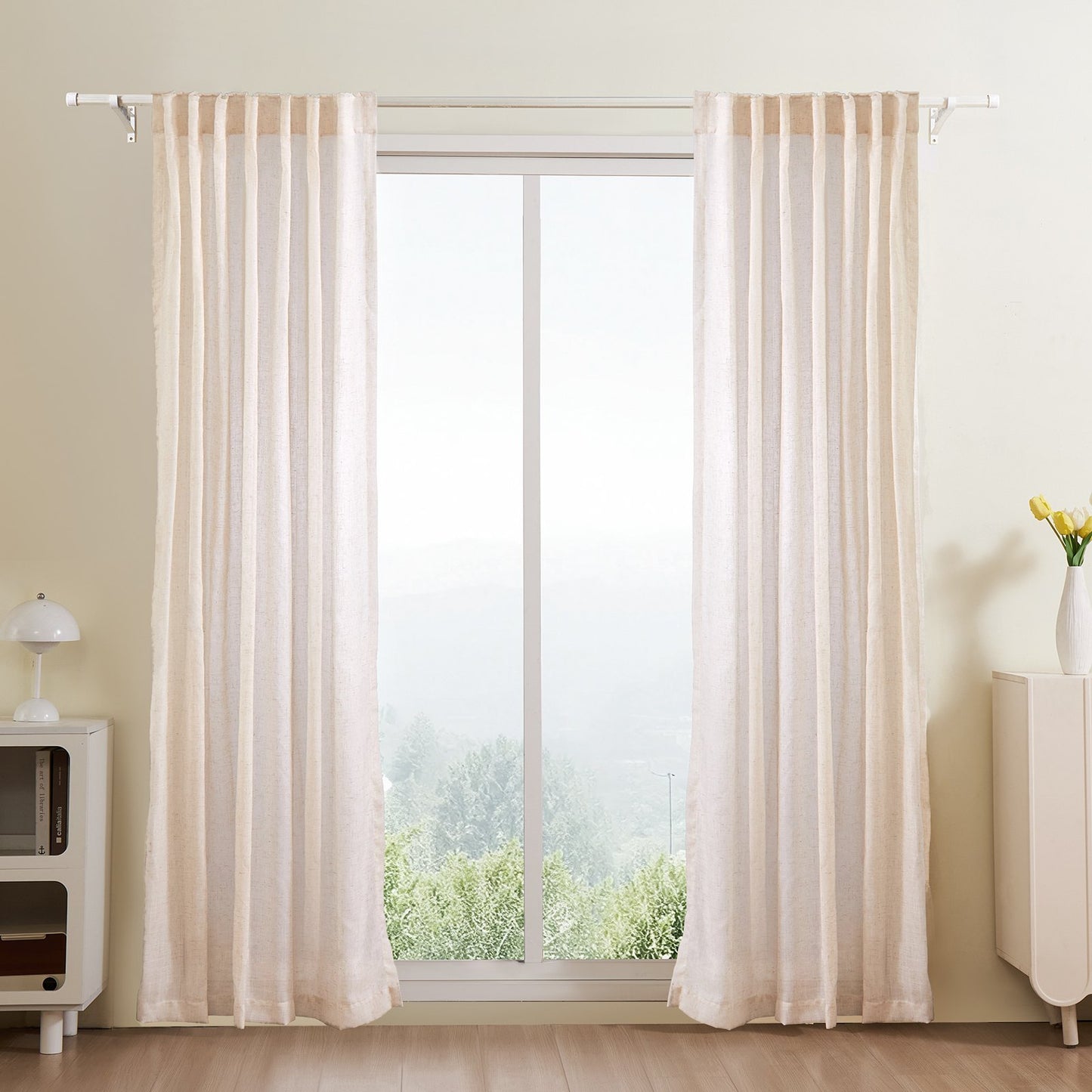 Natural Linen Curtains 52 X 84 Inch 2 Panels Set Semi Sheer Light Filtering