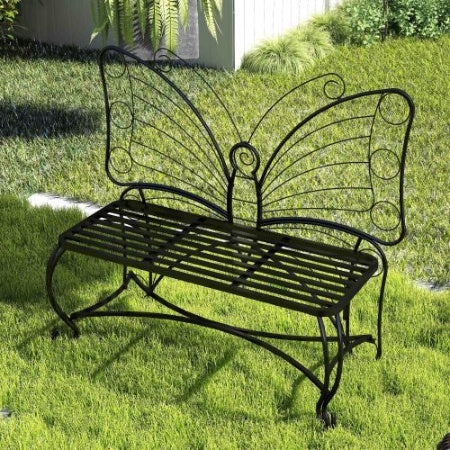 Butterfly Cast Metal Garden Bench, Outdoor Bench Patio Seat, Park Bench Outdoor Seating For Garden, Yard, Park, Entryway