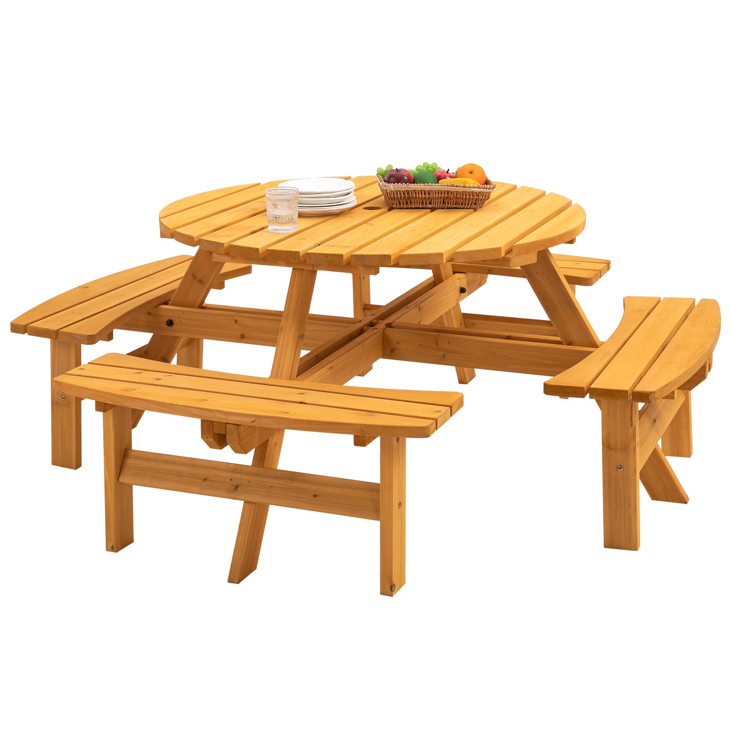Circular Outdoor Wooden Picnic Table For Patio, Backyard, Garden, DIY