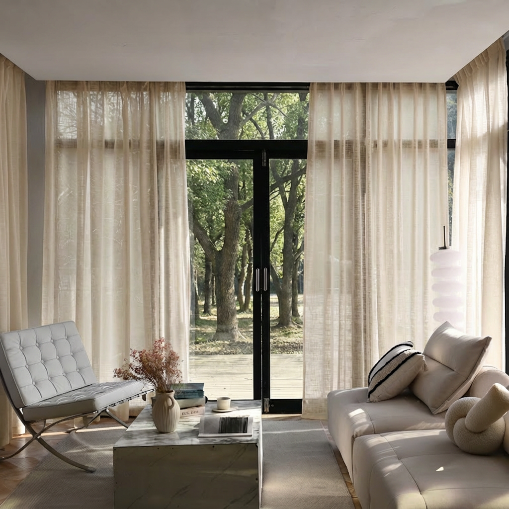 Custom Linen Sheer Solid Curtains-6