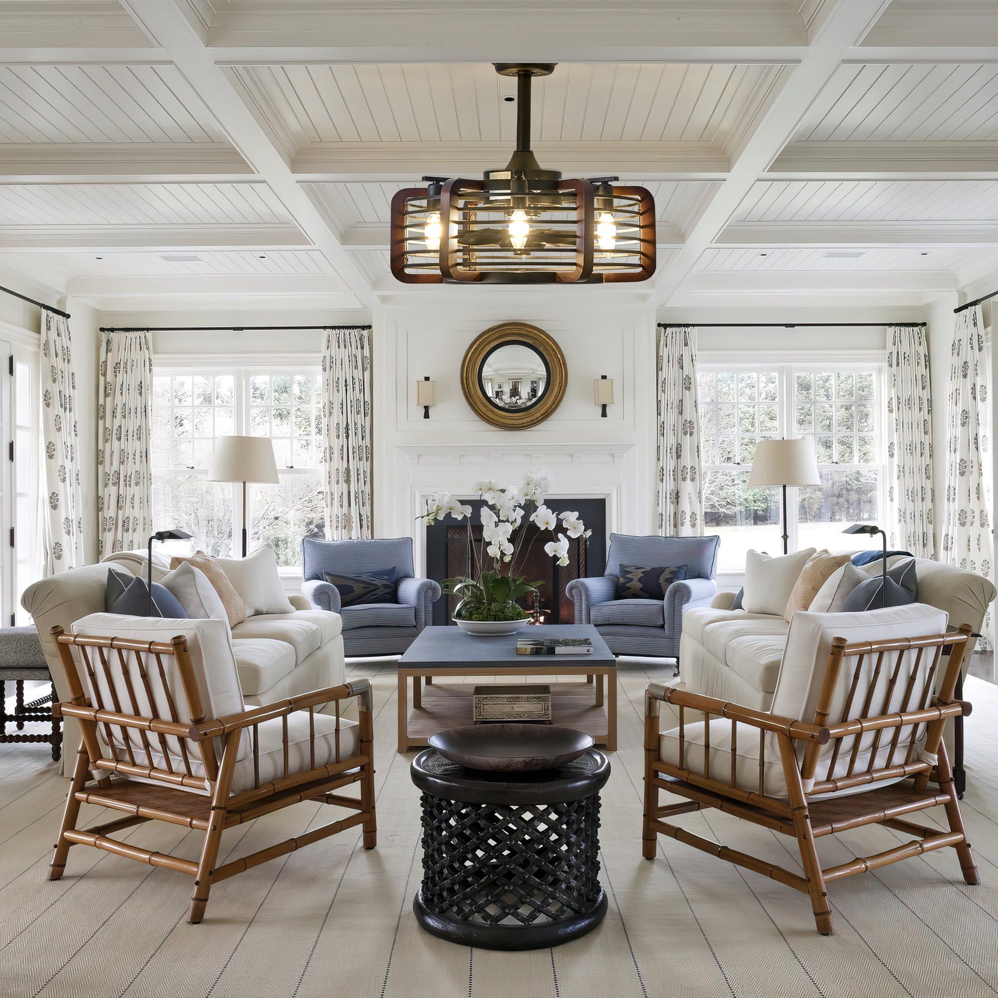 Caged Ceiling Fans with 6 LED Lights-2