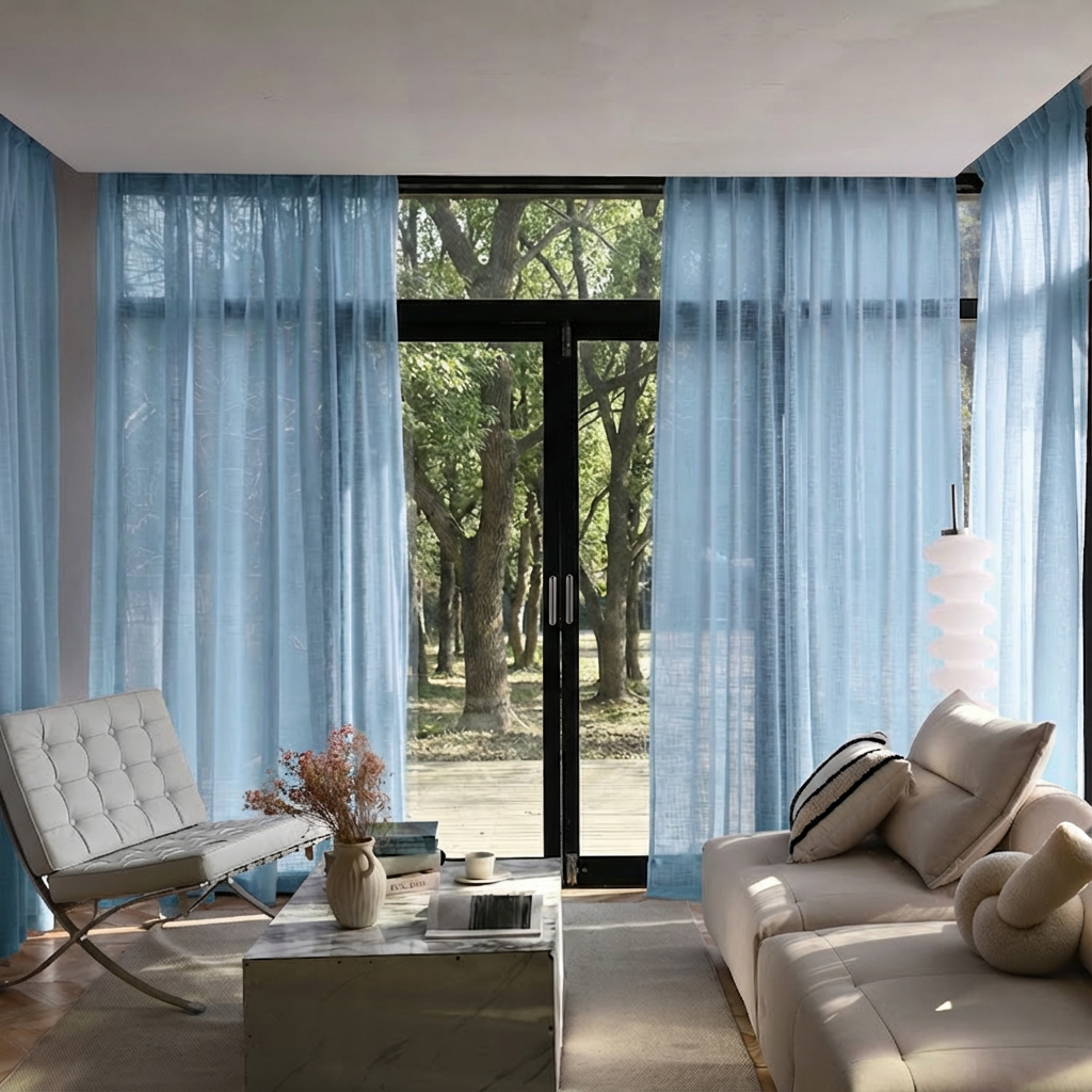 Custom Linen Sheer Solid Curtains-9