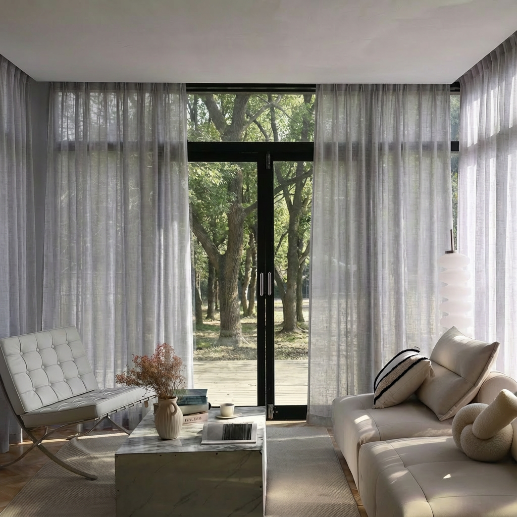 Custom Linen Sheer Solid Curtains-8