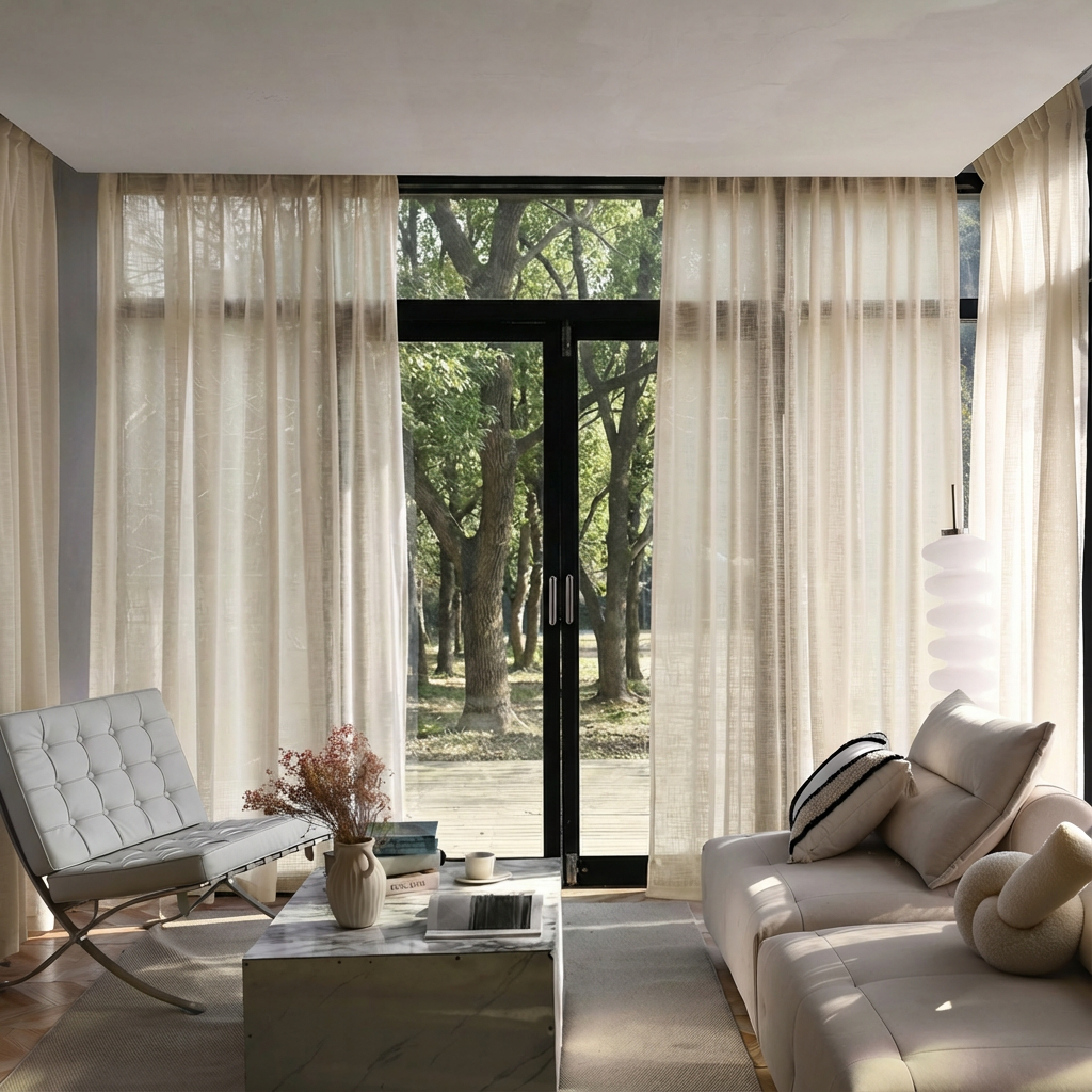 Custom Linen Sheer Solid Curtains-5