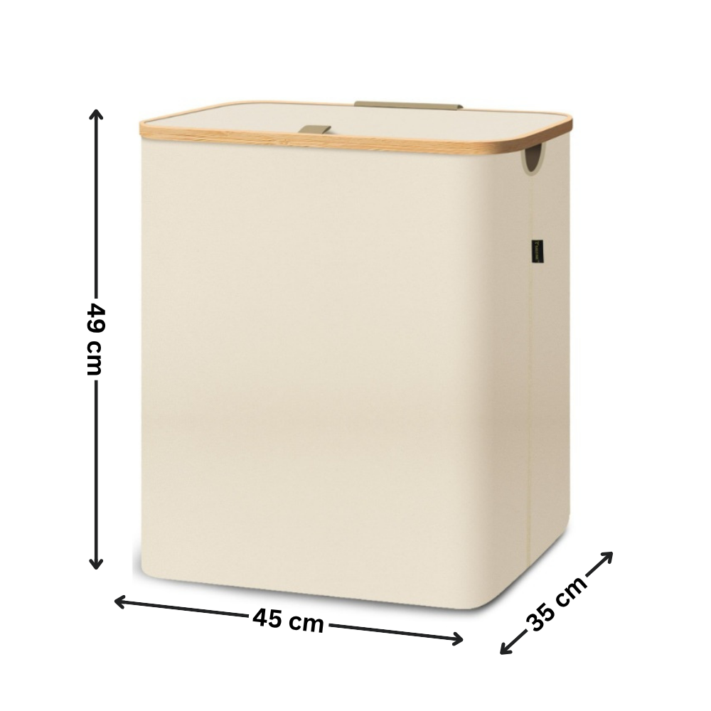 Large Beige Linen Storage Basket with Mesh Lid-1