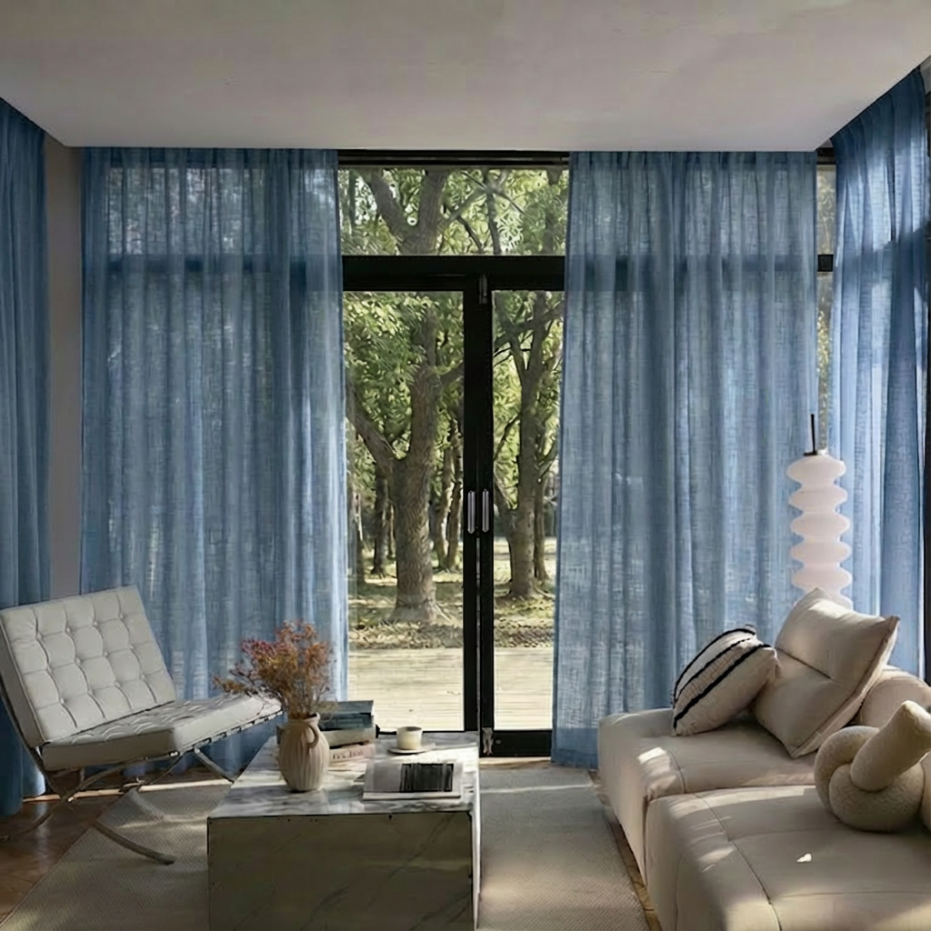 Custom Linen Sheer Solid Curtains-10