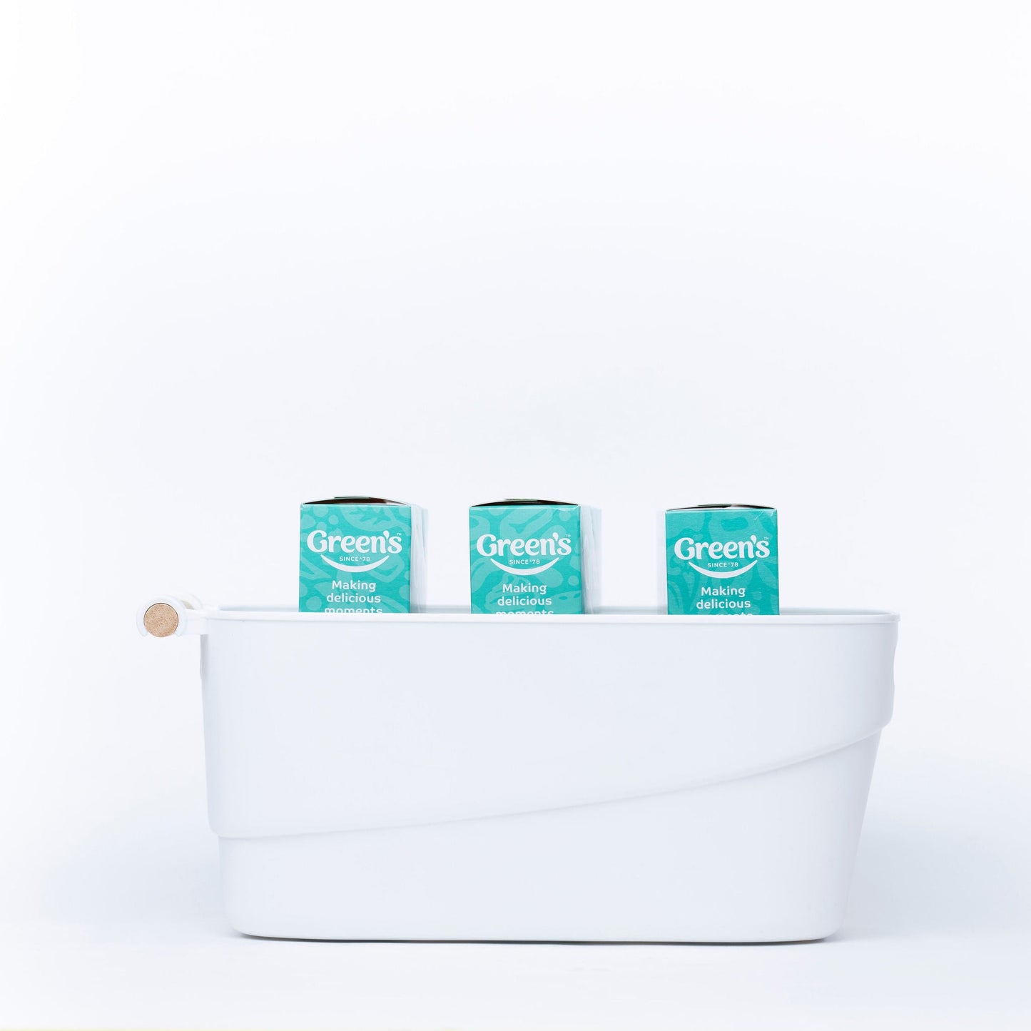 Medium White Storage Tub with Wooden Handle-3