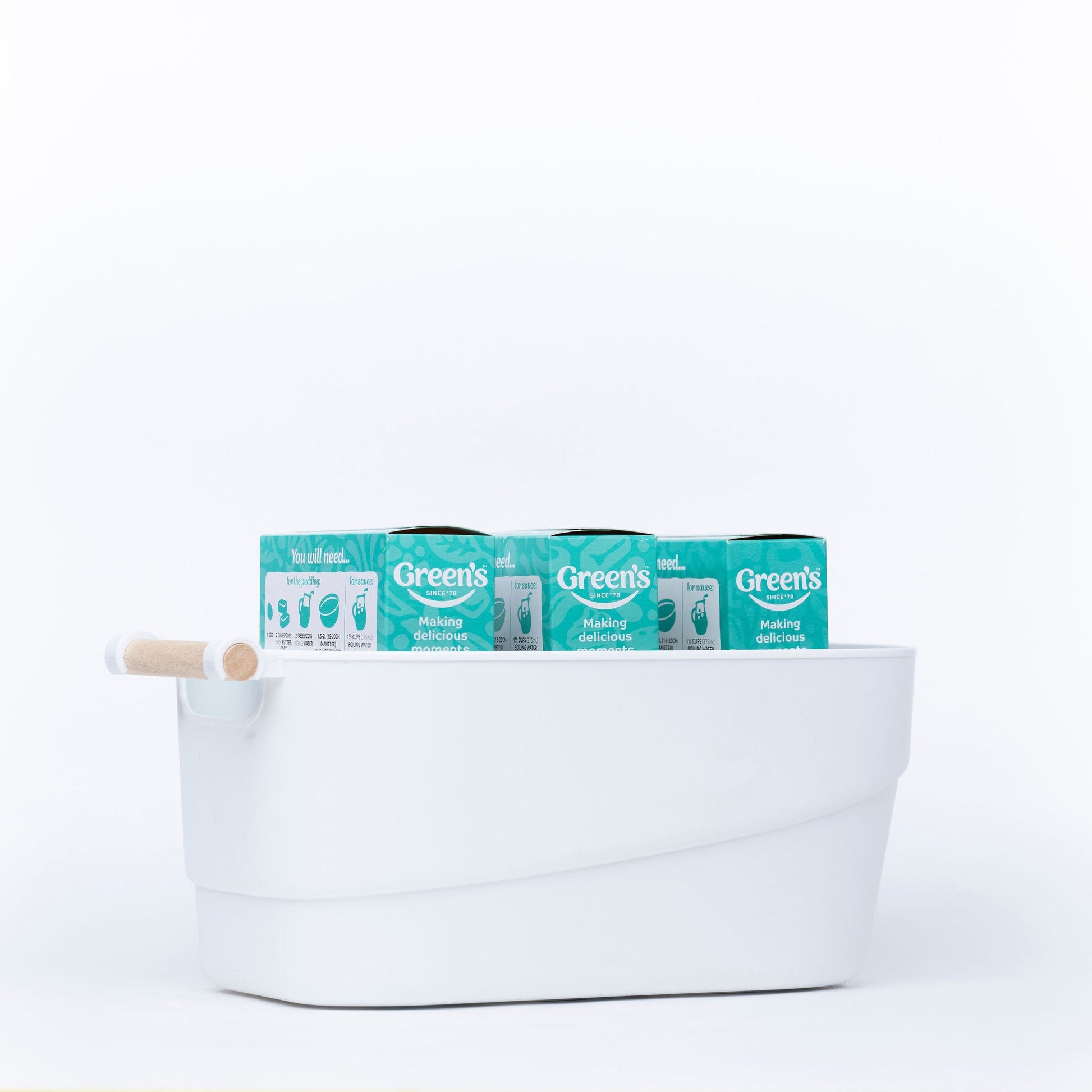 Medium White Storage Tub with Wooden Handle-2