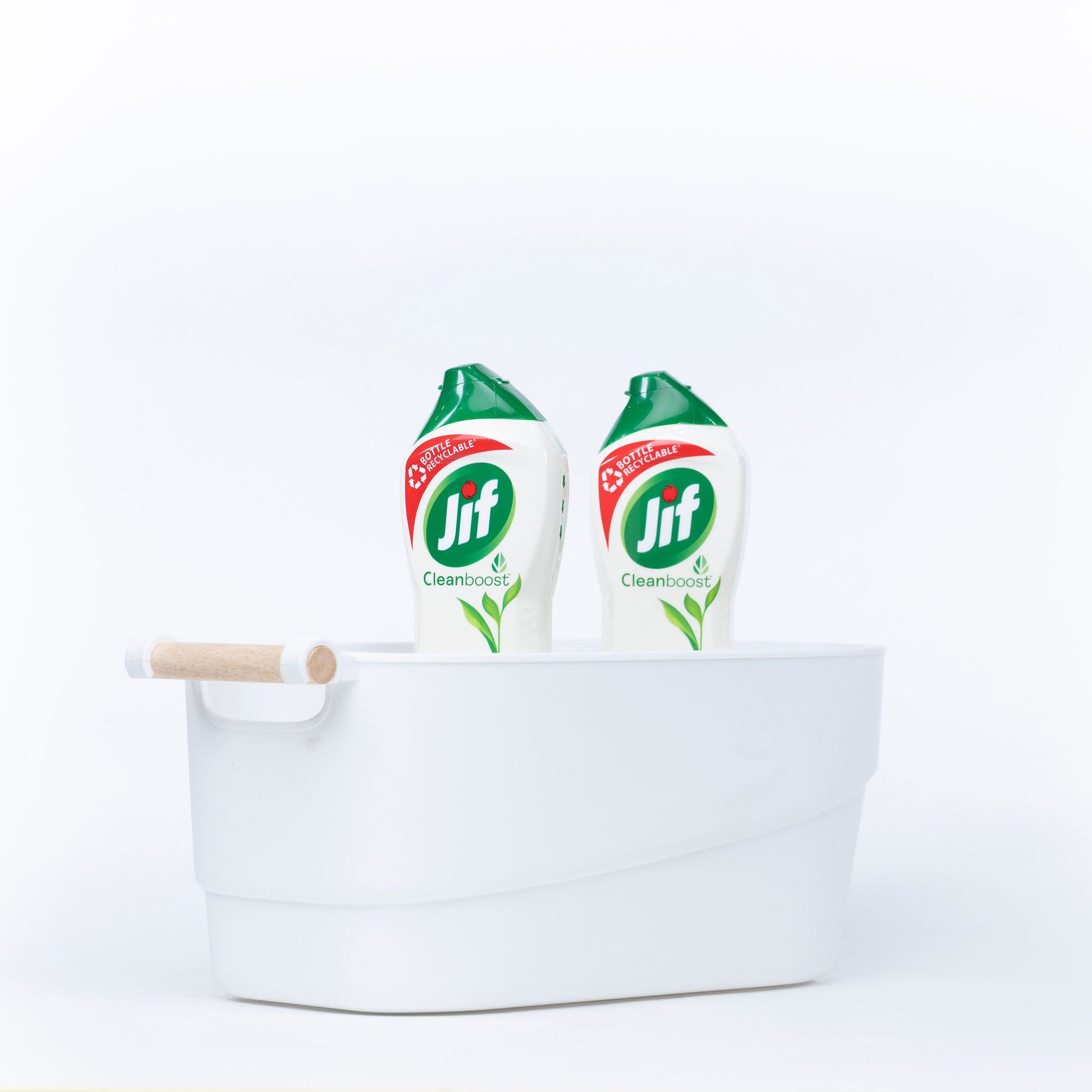 Medium White Storage Tub with Wooden Handle-1