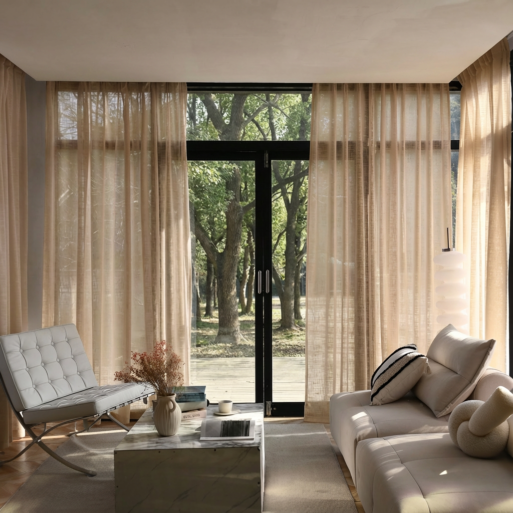 Custom Linen Sheer Solid Curtains-7