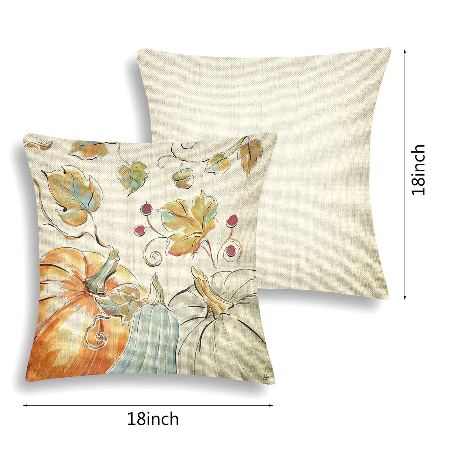 4Pcs Thanksgiving Fall Throw Pillows Cushion Case 18x18in Set Of 4 Pumpkin Watercolor Farmhouse Pillowcase For Thanksgiving Day Harvest Festival Party Autumn Home Sofa Couch Bed Chair