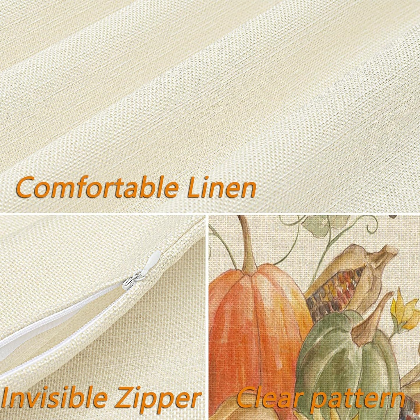 4Pcs Thanksgiving Fall Throw Pillows Cushion Case 18x18in Set Of 4 Pumpkin Watercolor Farmhouse Pillowcase For Thanksgiving Day Harvest Festival Party Autumn Home Sofa Couch Bed Chair