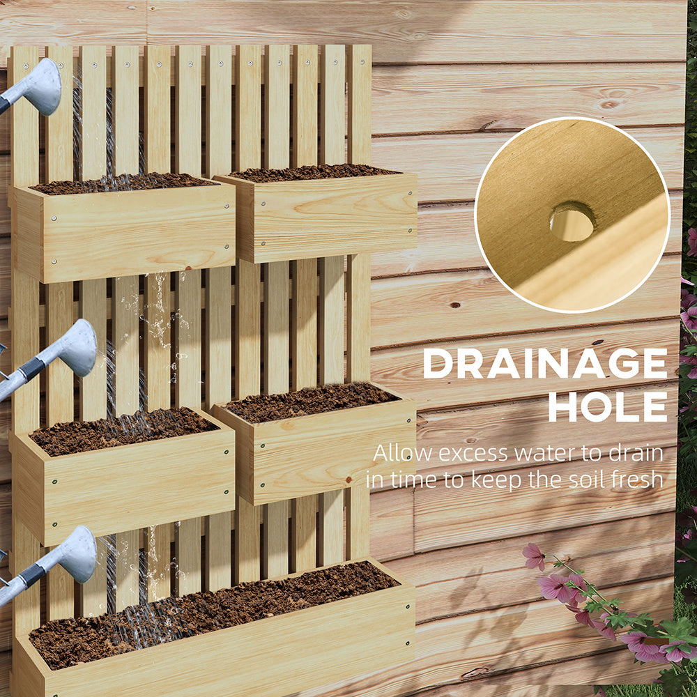 5 Box Raised Garden Bed Trellis For Climbing Plants, Wall-Mounted Wood Planters Drainage Holes, Natural