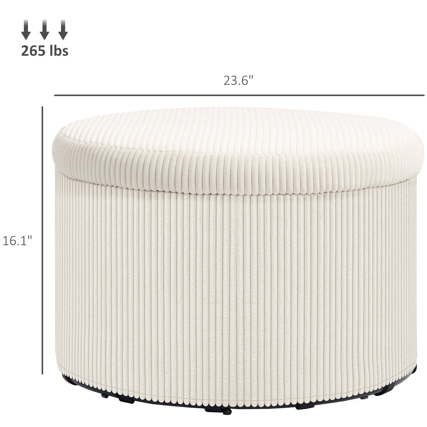24 Inches Round Storage Ottoman Stool With Lid, Upholstered Corduroy Foot Rest For Living Room, Bedroom, Beige