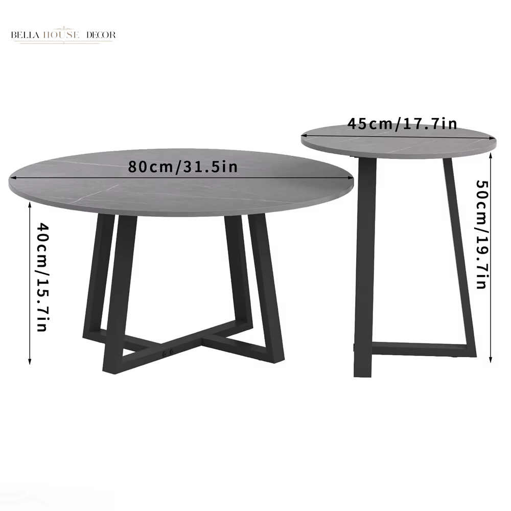 Round Modern Marble Nesting Coffee Set of 2, Stacking Living Room Accent Tables Furniture Sintered Stone Tabletop End Table