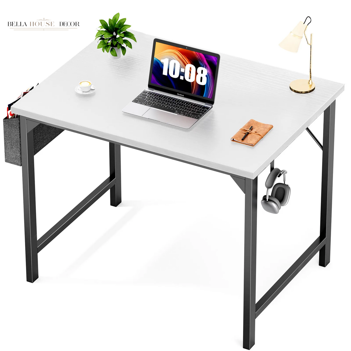 Computer Desk Writing Study Office Gaming Table Modern Simple Style Compact with Side Bag Headphone Hook Easy Assembly