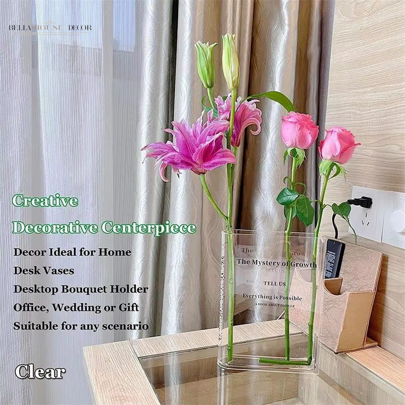 Creative Book Flower Vase Acrylic Flower Vase Plant Vases Decorative Modern Decorative Bottles for Wedding Gift Home Decor