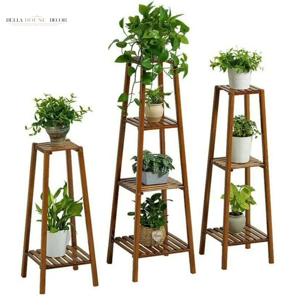 77/97/117Cm Tall Bamboo Plant Stand Flower Pot Display Rack Shelf Indoor Outdoor