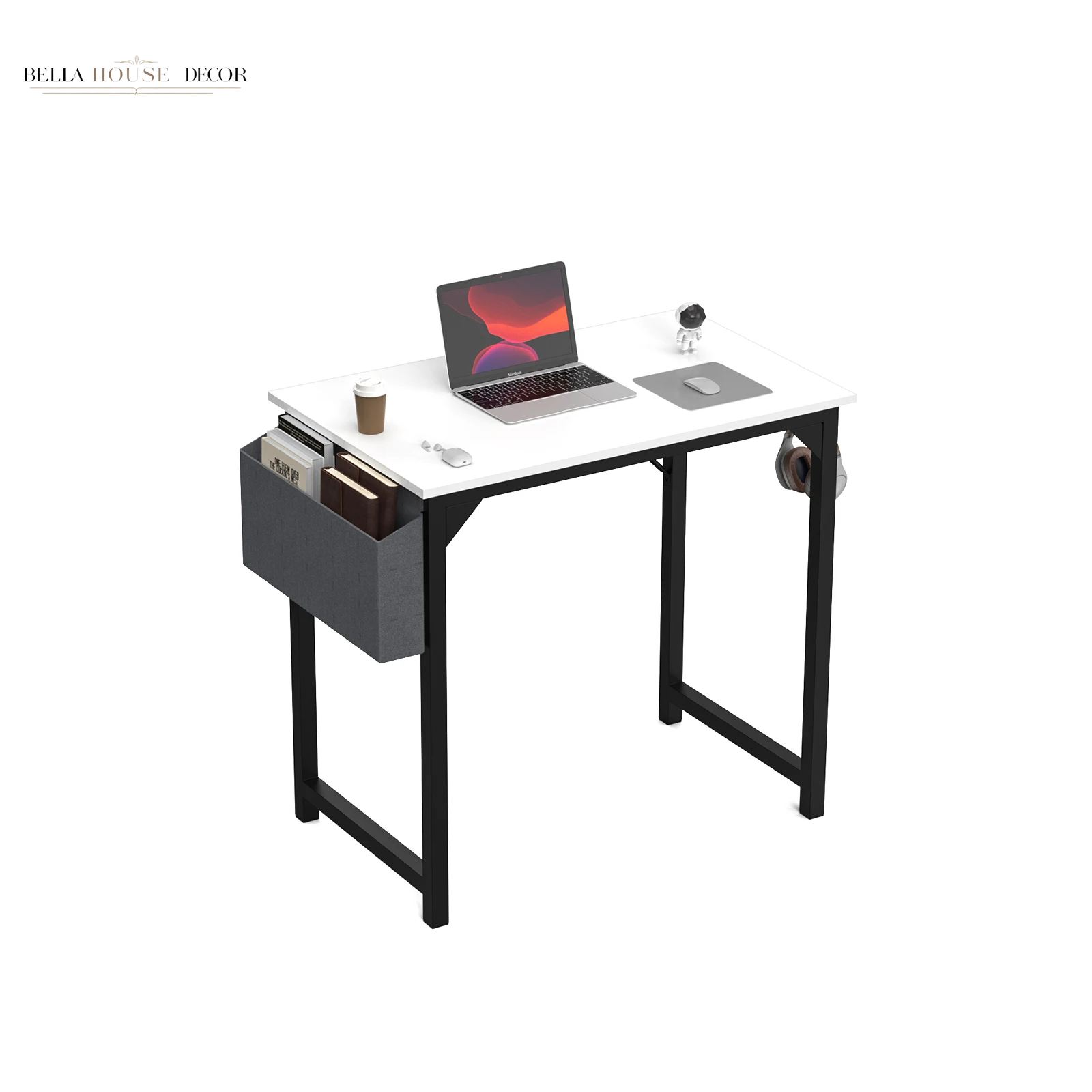 Computer Desk Writing Study Office Gaming Table Modern Simple Style Compact with Side Bag Headphone Hook Easy Assembly