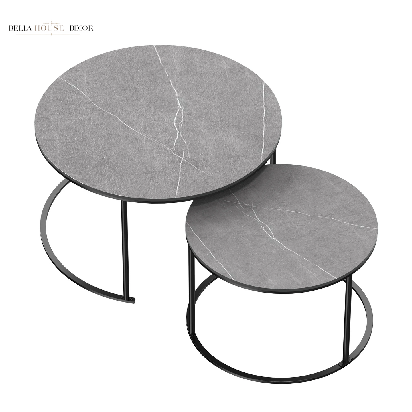 Modern Nesting round Grey Marble Top Coffee Table Set Sintered Stone Table Metal Legs Home Furniture