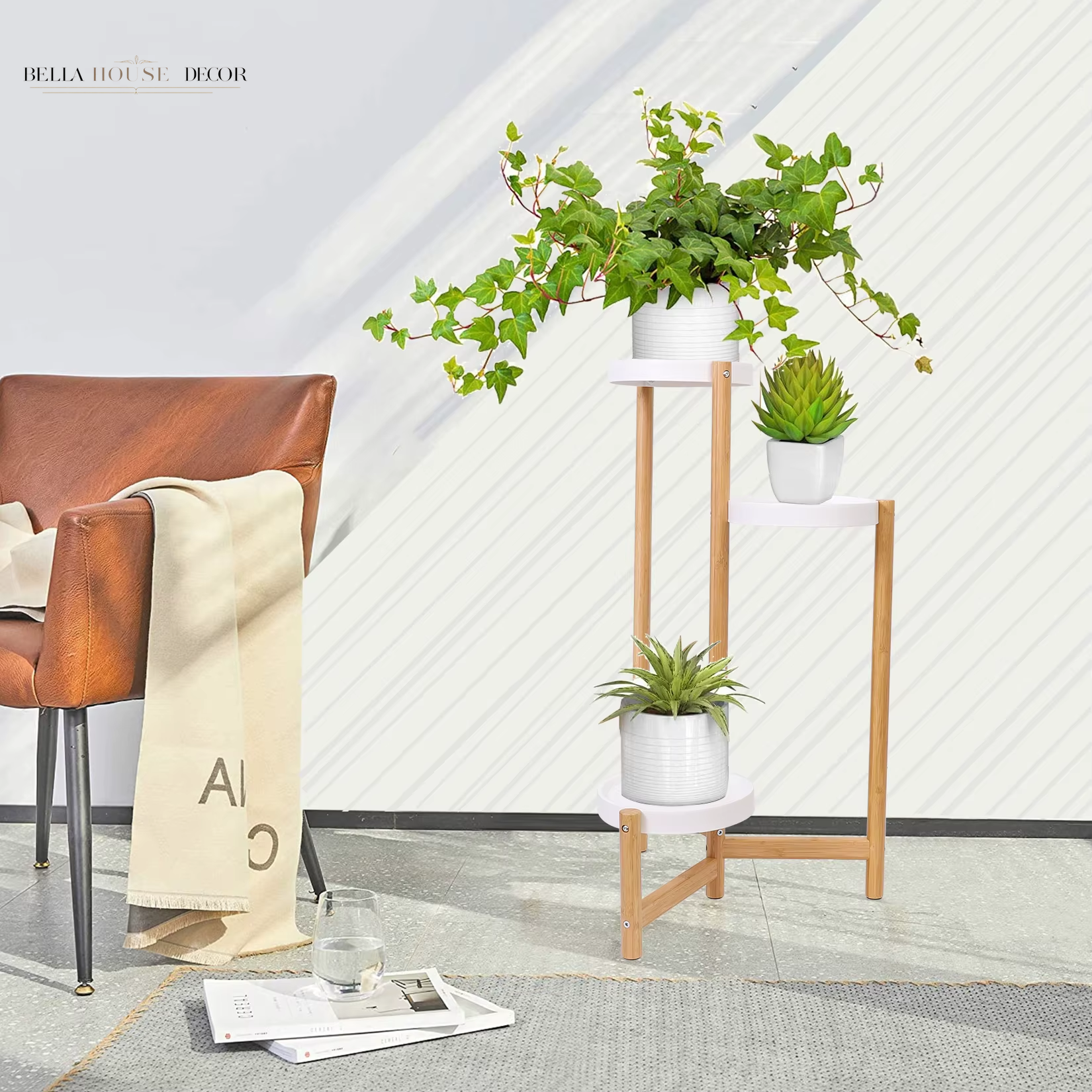 Bamboo Plant Stands Indoor, 3 Tier Tall Corner Plant Stand Holder & Plant Display Rack for Outdoor Garden